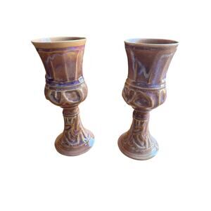 Studio Pottery set of 2 pink purple decorative chalices‎
